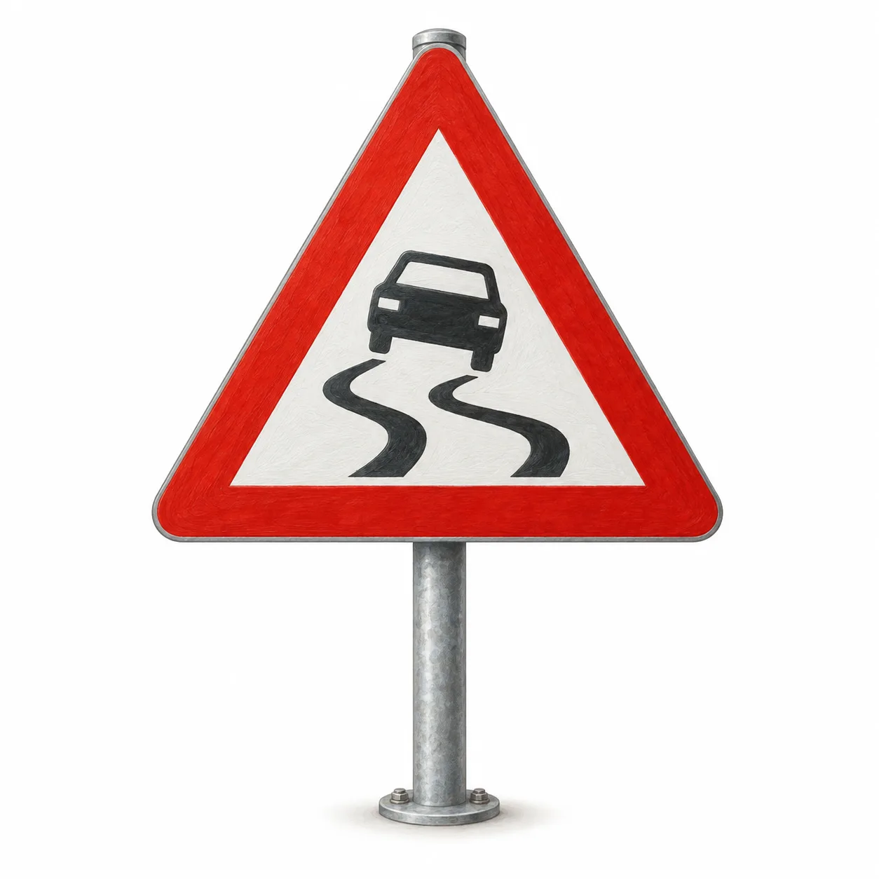 slippery road sign