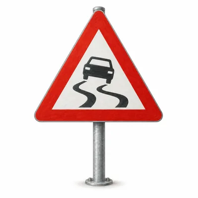 slippery road sign